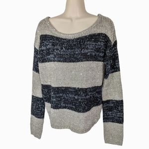 LOFT Sequin Stripe Boxy Oversized Sweater Sz M